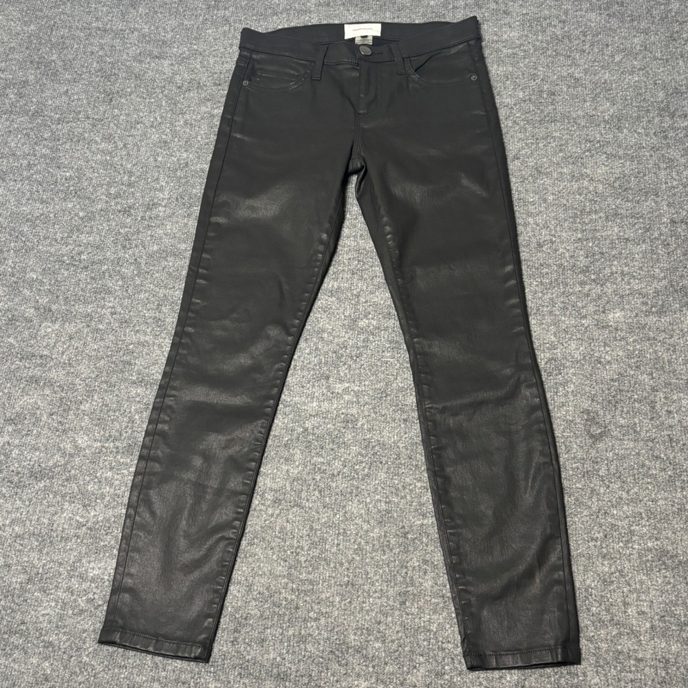 Current/Elliott Waxed Jeans Womens Size 28 Black The Stiletto Coated Denim Edgy
